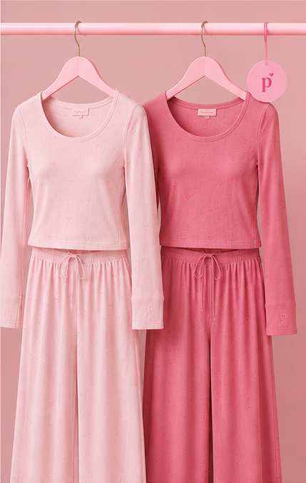 Pinksy blush and rose loungewear hanging